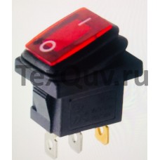 Переключатель клавишный красный с подсветкой KCD1 3PIN 6A-250V 13x19мм (ON-OFF) влагозащита