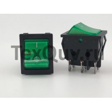 Переключатель клавишный зеленый с подсветкой KCD4 6PIN 16A-250V 21,5х27мм (ON-OFF)