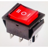 Переключатель клавишный красный с подсветкой KCD4 6PIN 16A-250V 21,5х27мм (ON-OFF-ON)