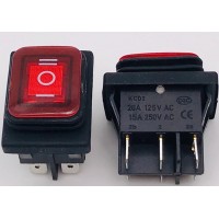 Переключатель клавишный красный с подсветкой KCD2 6PIN 20A-125V 21,5х27мм (ON-OFF-ON) влагозащита