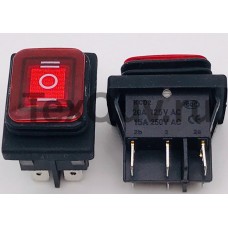 Переключатель клавишный красный с подсветкой KCD2 6PIN 20A-125V 21,5х27мм (ON-OFF-ON) влагозащита