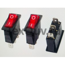 Переключатель клавишный красный с подсветкой 16А-250V 3PIN (ON-OFF) 10,5х27мм