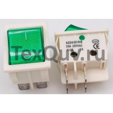 Переключатель клавишный зеленый с подсветкой KCD4-201N-B 4PIN 30A-250V 21,5х27мм (ON-OFF) (белый корпус)