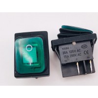 Переключатель клавишный зеленый с подсветкой KCD2 4PIN 20A-125V 21,5х27мм (ON-OFF) влагозащита