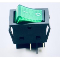 Переключатель клавишный зеленый с подсветкой KCD4-201N-B 4PIN 30A-250V 21,5х27мм (ON-OFF)
