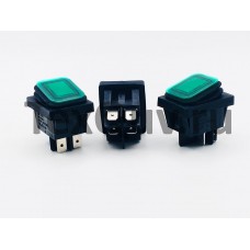 Переключатель клавишный зеленый с подсветкой 16(8)А-250V 4PIN влагозащита 21,5х27мм