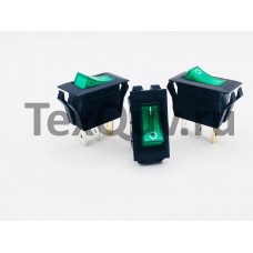 Переключатель клавишный зеленый с подсветкой 16А-250V 3PIN (ON-OFF) 12,5x23мм