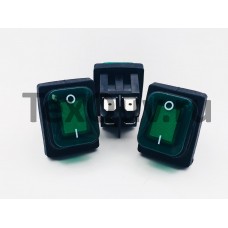 Переключатель клавишный зеленый с подсветкой влагозащита 16(8)А-250V 4PIN (ON-OFF) 21,5х27мм